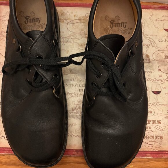 Finn Comfort Black Leather Lace-Up Shoes - EUR 46 / US 12 (Like New) - Picture 1 of 5